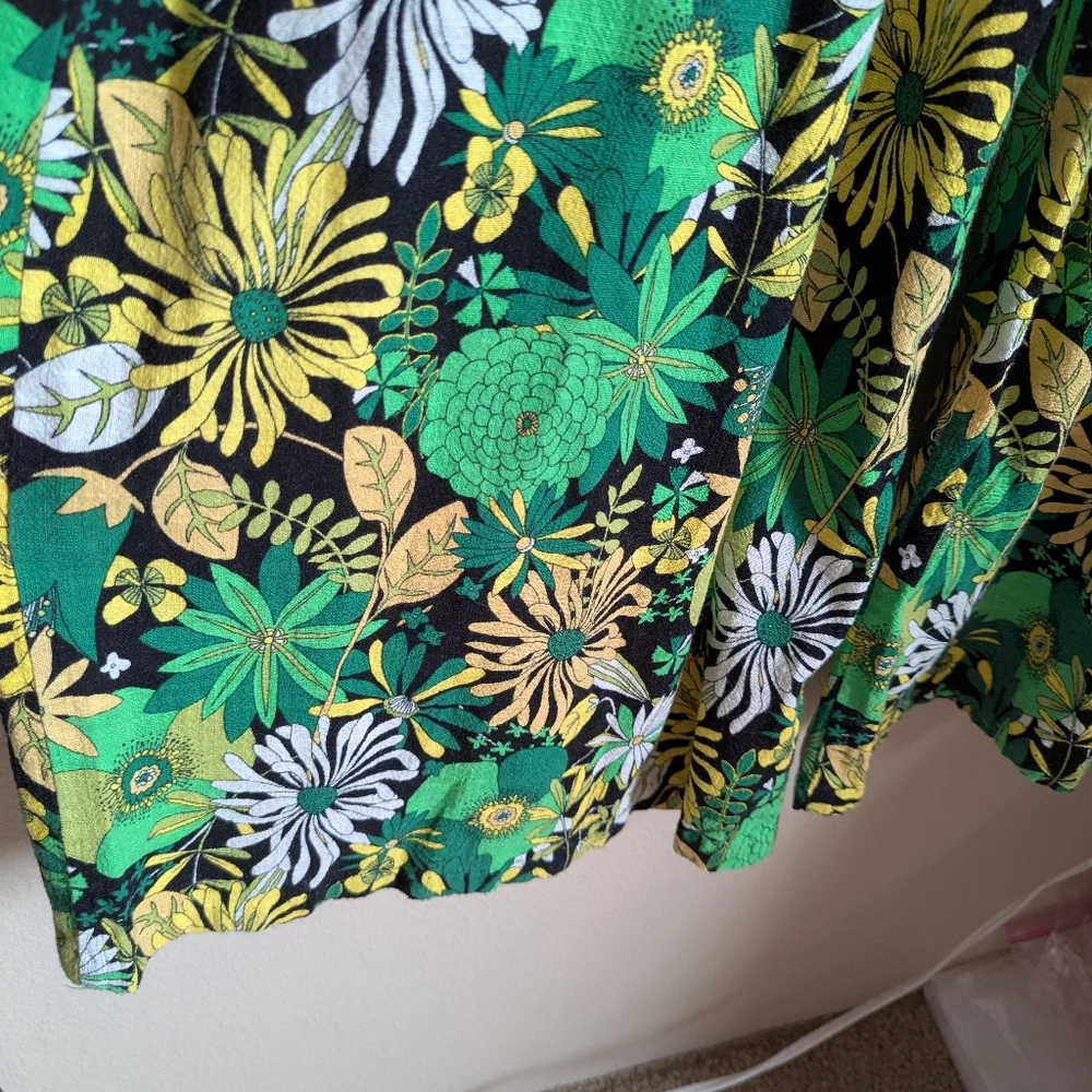 NWOT International Concepts Floral Green and Yellow Wide Leg Jumpsuit Si… - Picture 6 of 7